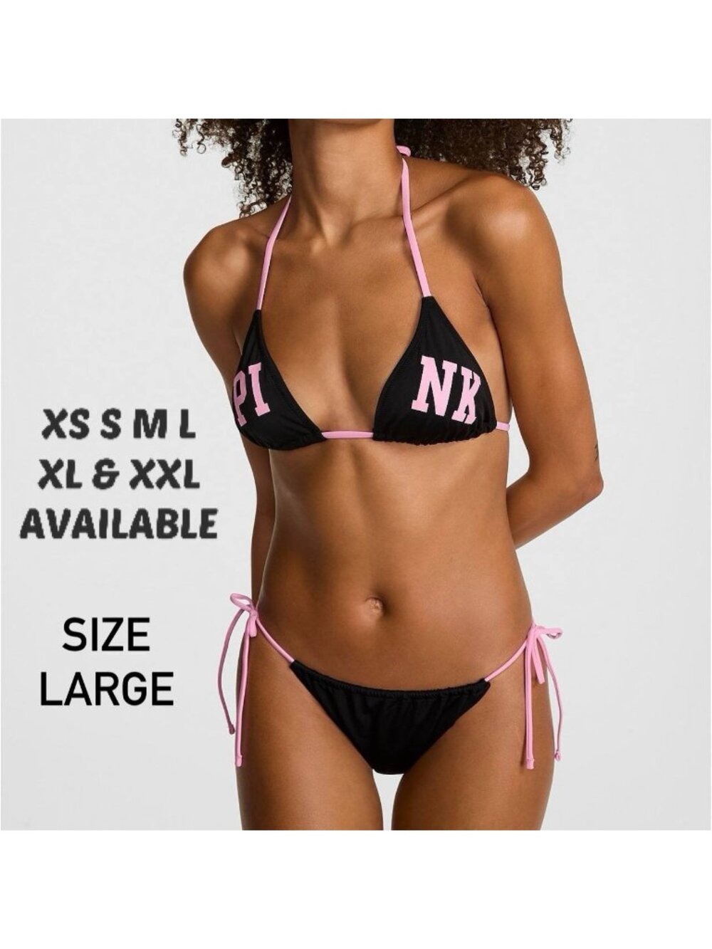 VS PINK 2 PIECE STRING BIKINI SWIMSUIT IN LIMITED EDITION BLACK IN SIZE LARGE